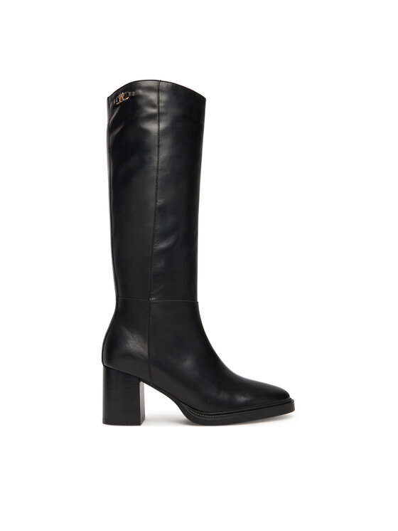 Tommy Hilfiger Tommy Hilfiger Ботуши Stacked Heel Leather Long Boot FW0FW08865 Черен