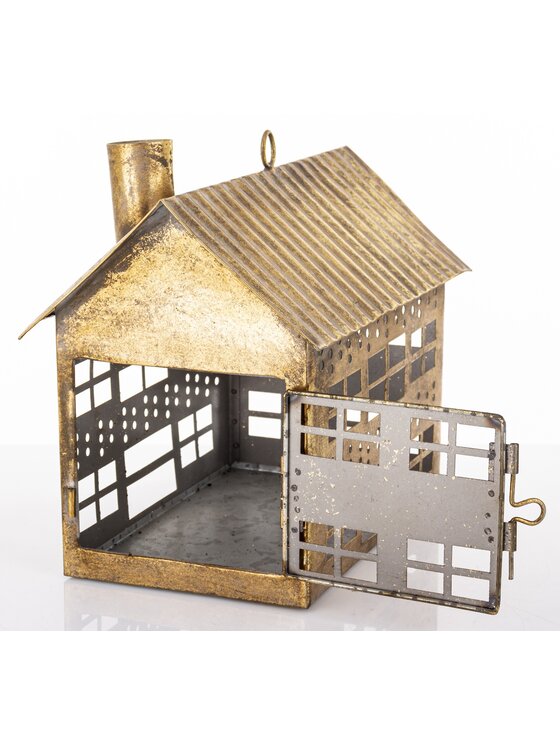 MIAhome MIAhome Lampion metalowy domek 21,5x24,5x15 cm MUOYA z szerokimi drzwiczkami Złoty
