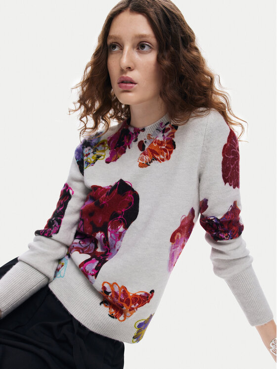 Desigual Desigual Πουλόβερ Maxflower 24WWJF53 Γκρι Regular Fit