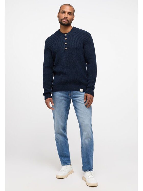 Mustang Mustang Sweter Style Emil C Henley Granatowy Regular Fit