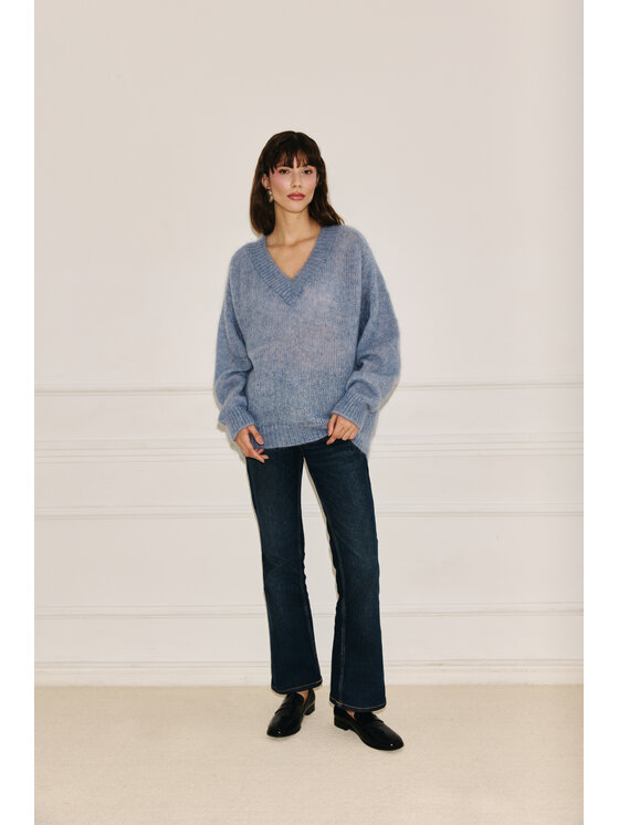 Entelier Entelier Sweter dekolt w serek Niebieski Relaxed Fit