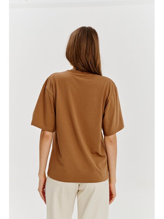 NAOKO NAOKO T-Shirt Sip Happens Hnědá Regular Fit