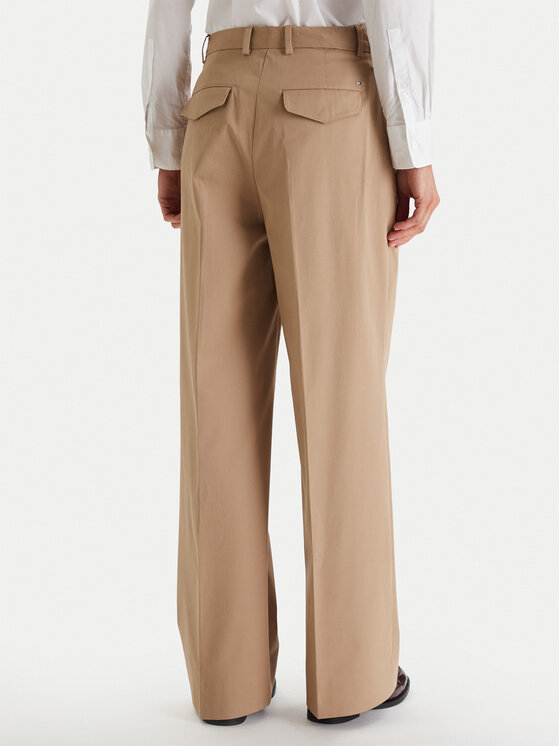 Tommy Hilfiger Tommy Hilfiger Bavlnené nohavice WW0WW49471 Béžová Wide Leg