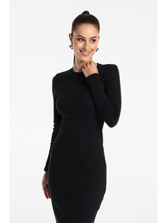 Nudyess Nudyess Sukienka dzianinowa Eos midi z prążka Czarny Fitted Fit