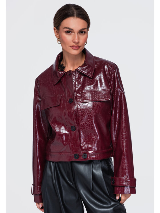 Ombre Ombre Kurtka przejściowa OW-JAFL-0145 Bordowy Relaxed Fit