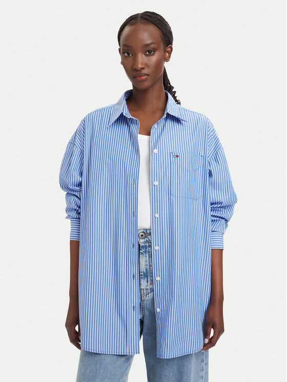 Tommy Jeans Cămașă Essential DW0DW22936 Albastru Oversize