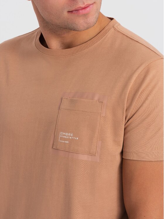 Ombre Ombre T-Shirt OM-TSPT-0154 Beżowy Regular Fit