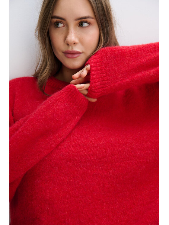Fobya Fobya Sweter F2113 Czerwony Basic Fit
