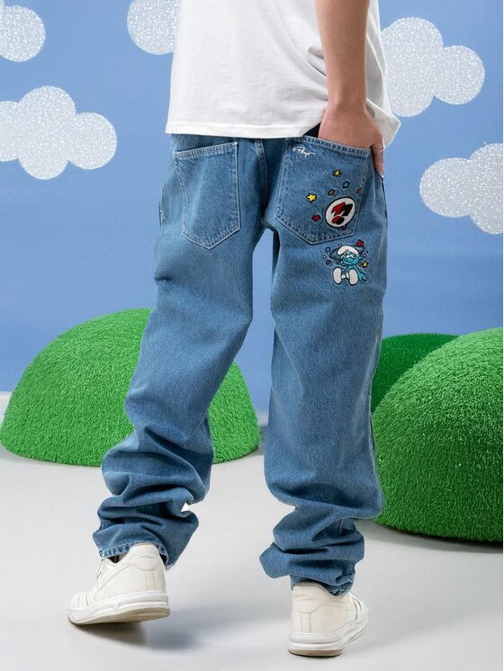 Smerfy Smerfy Jeansy Spodnie Jeansowe Baggy Męskie Jasne Niebieskie Smerfy Stunned M Niebieski Baggy Fit