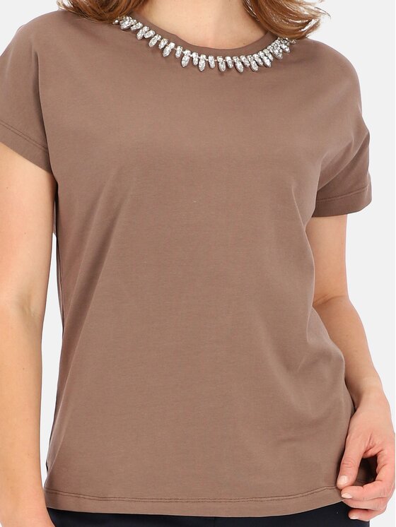 Perso Perso T-Shirt TCE243000F Hnědá Regular Fit