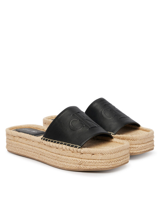 Calvin Klein Calvin Klein Espadryle Flatf Espa Mule Lth Mg HW0HW03027 Czarny
