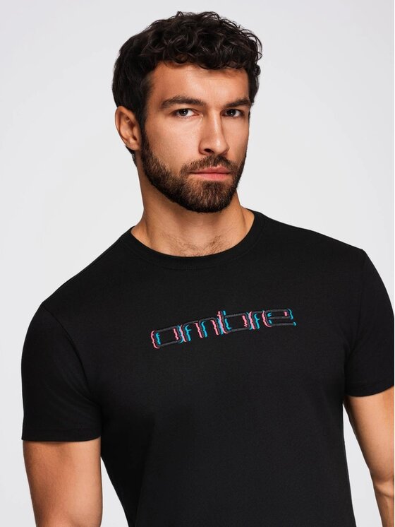 Ombre Ombre T-Shirt OM-TSPT-0248 Czarny Regular Fit