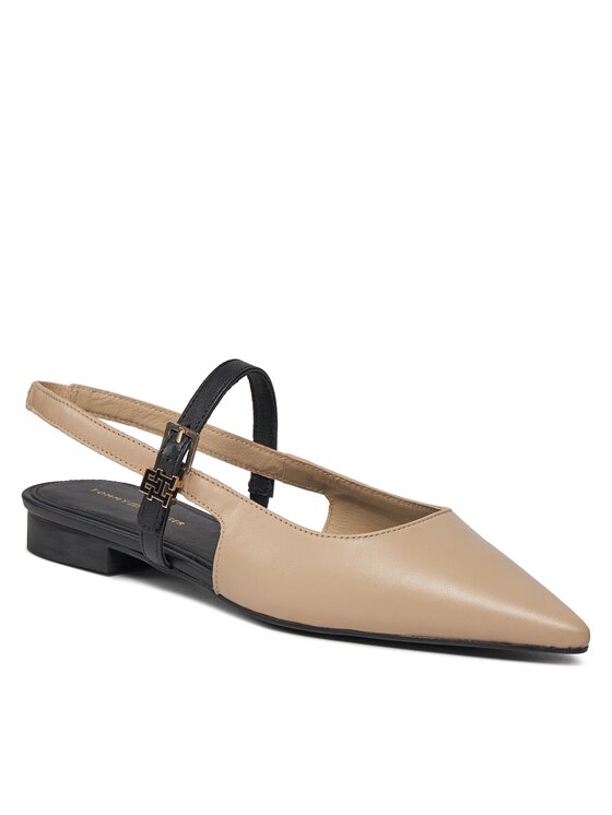 Tommy Hilfiger Tommy Hilfiger Sandále Leather Sling Back Ballerina FW0FW07772 Béžová