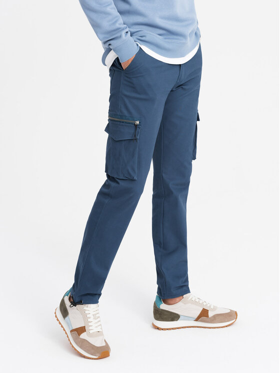 Ombre Ombre Spodnie cargo OM-PACG-0196 Granatowy Regular Fit
