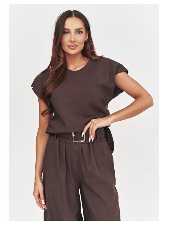 Makadamia Makadamia Komplet bluzka i spodnie C55 Brązowy Loose Fit