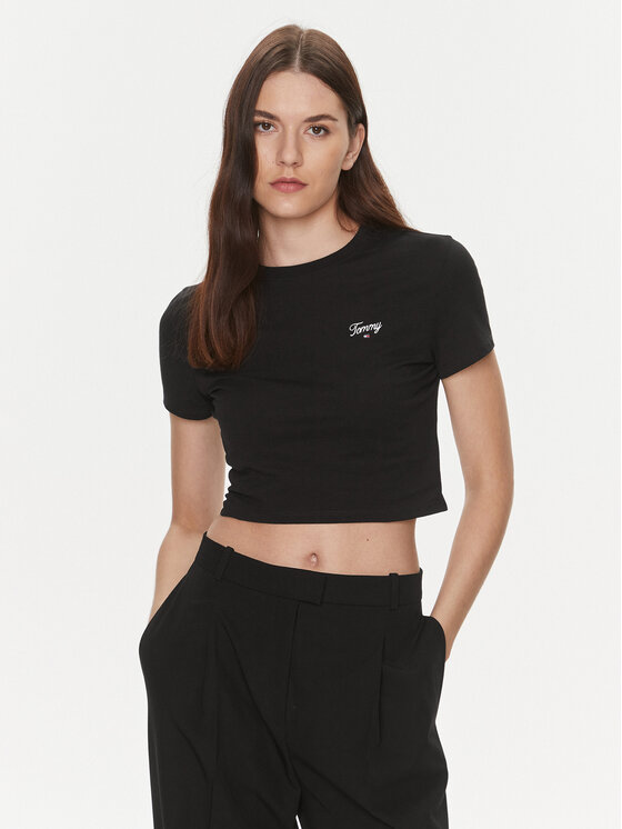 Tommy Jeans Tričko Script DW0DW17366 Čierna Slim Fit