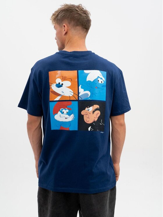 Smerfy Smerfy T-Shirt Koszulka Z Krótkim Rękawem Oversize Męska Granatowa Smerfy Quarter S Niebieski Oversize
