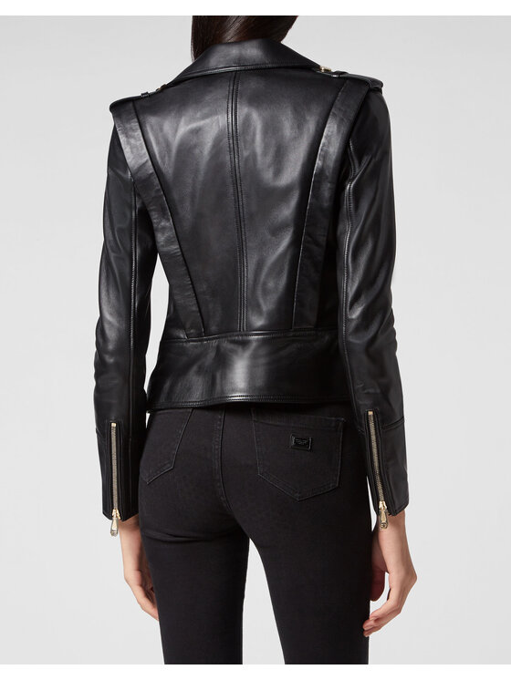 PHILIPP PLEIN PHILIPP PLEIN Kurtka skórzana 3583 Czarny Slim Fit