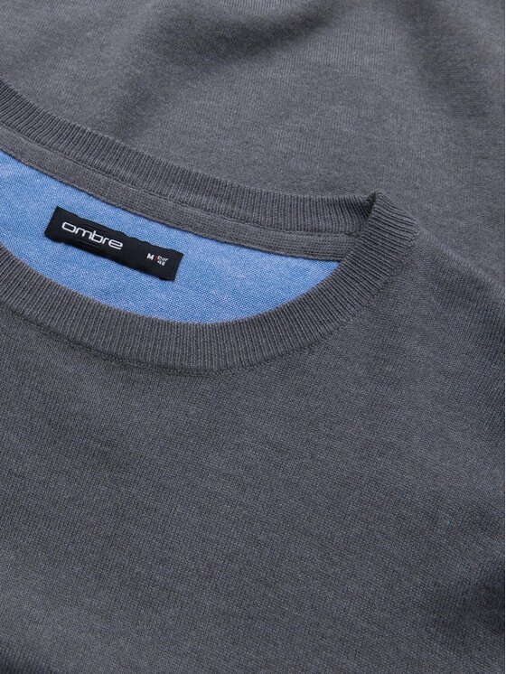 Ombre Ombre Sweter OM-SWBS-0106 Szary Regular Fit