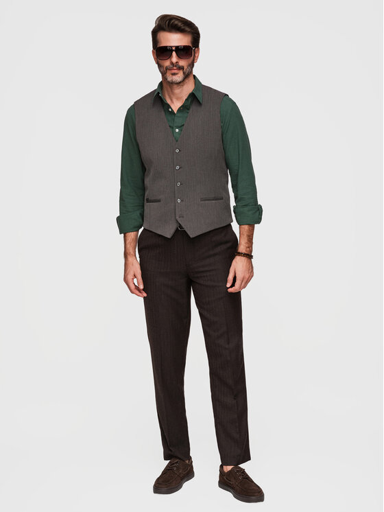 Ombre Ombre Kamizelka V65 Szary ciemny Slim Fit