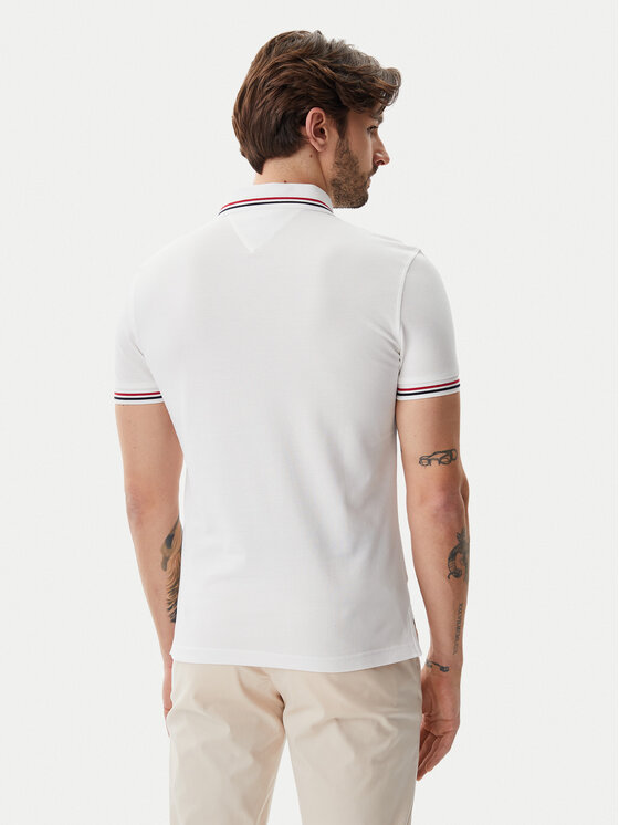 Tommy Hilfiger Tommy Hilfiger Тениска с яка и копчета Tipped MW0MW37346 Бял Slim Fit