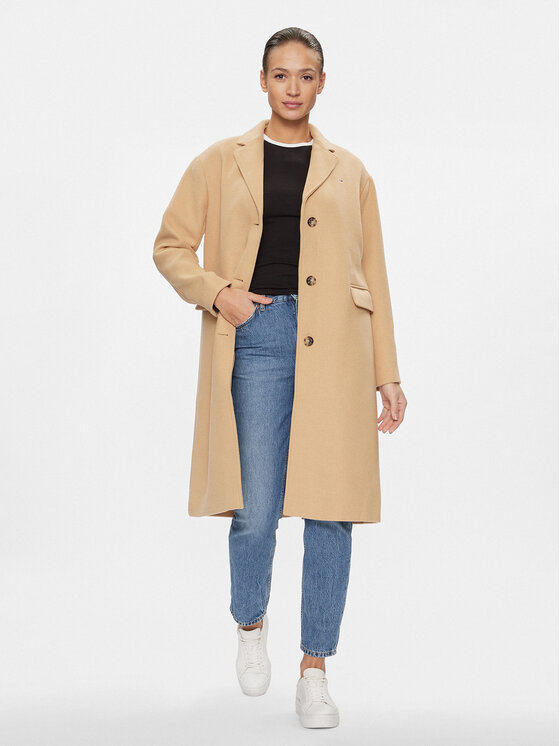 Tommy Jeans Tommy Jeans Gyapjú kabát DW0DW17232 Bézs Relaxed Fit