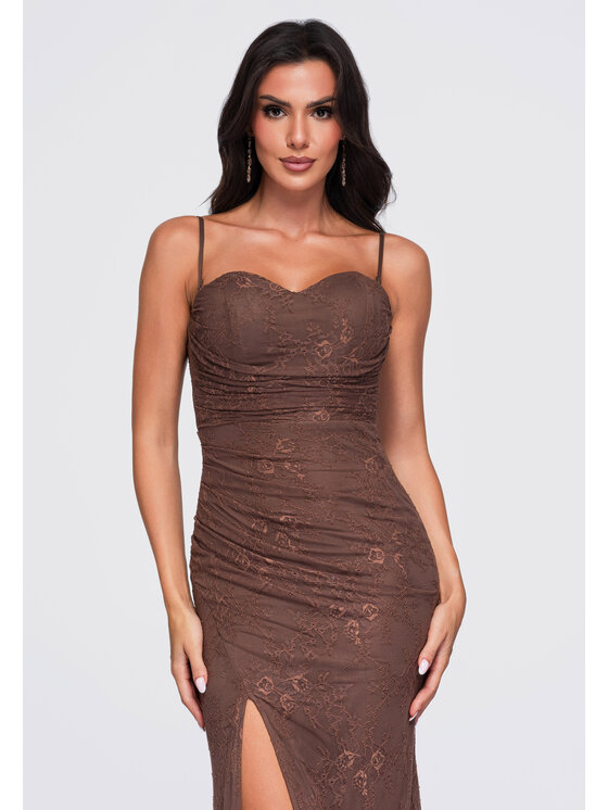 Ombre Ombre Sukienka wieczorowa LA-OM-DLR464 Brązowy Slim Fit