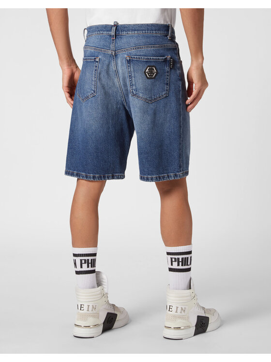 PHILIPP PLEIN PHILIPP PLEIN Szorty jeansowe 9243 Niebieski jasny Loose Fit