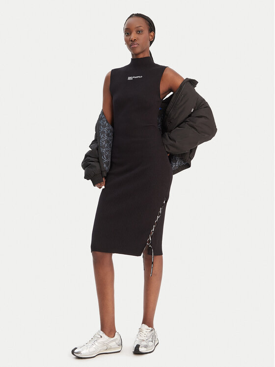 Karl Lagerfeld Jeans Karl Lagerfeld Jeans Плетена рокля B1W13041 Черен Slim Fit