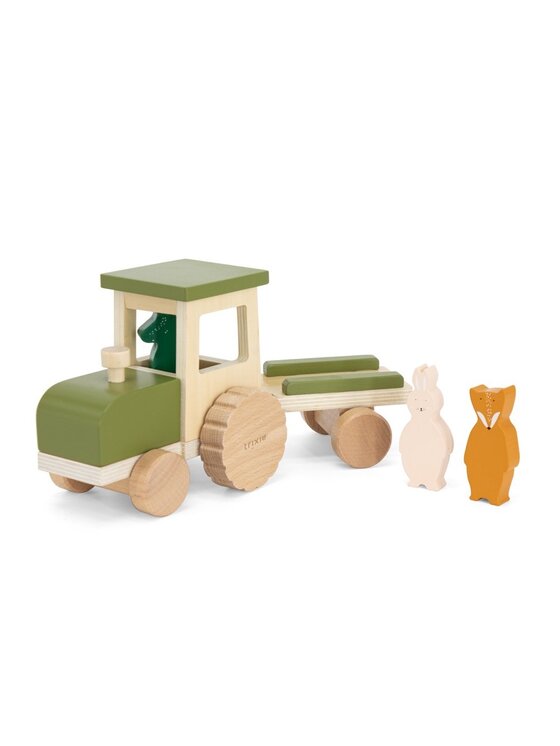 Trixie Baby Trixie Baby Zabawka Drewniany traktor z przyczepą Kolorowy