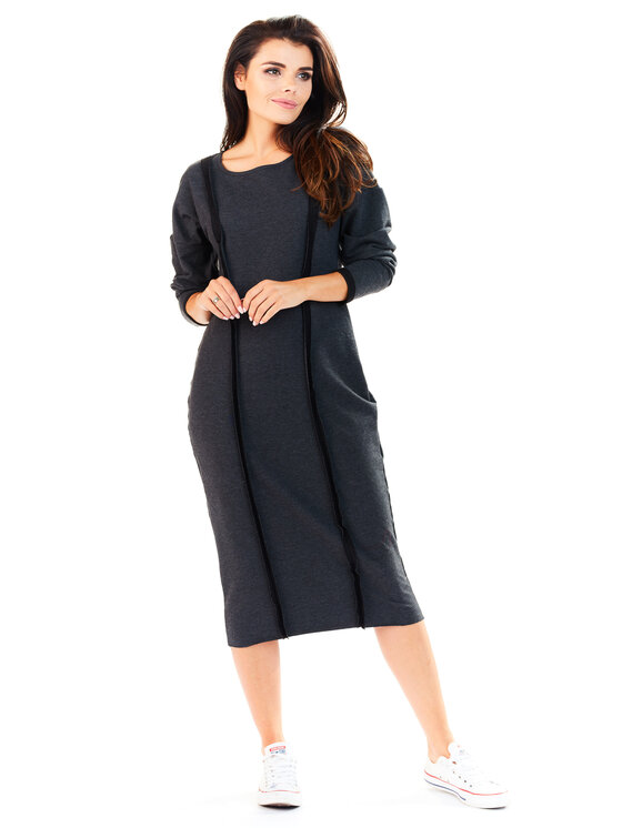 Awama Awama Sukienka dzianinowa A197 Szary Basic Fit