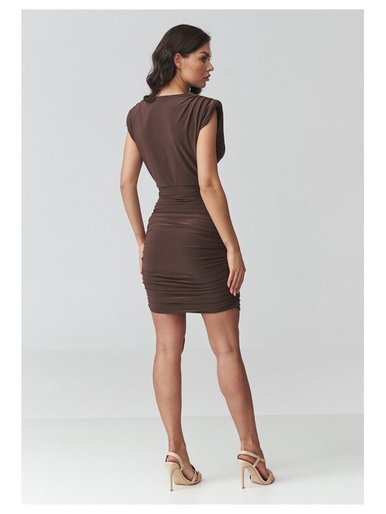 Makadamia Makadamia Sukienka codzienna M936 Brązowy Fitted Fit