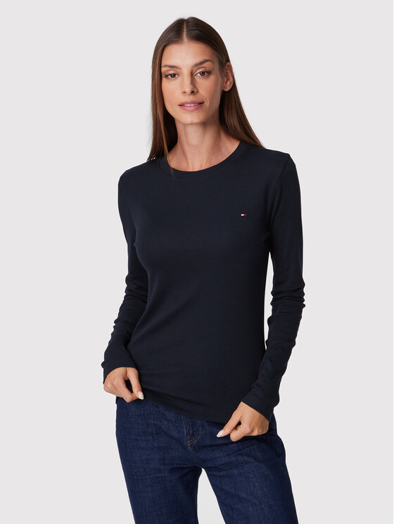 Tommy Hilfiger Tommy Hilfiger Blúzka New Cosy WW0WW36602 Tmavomodrá Slim Fit