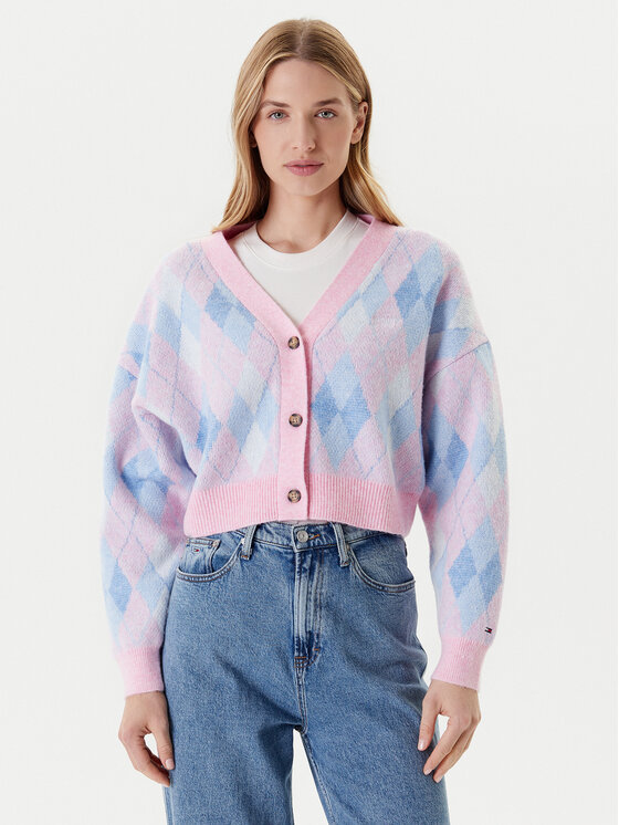 Tommy Jeans Tommy Jeans Kardigan Argyle DW0DW21180 Ružičasta Relaxed Fit