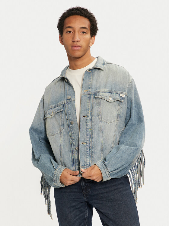 Mustang Mustang Jeansová bunda Ozark Fringe 1015681 Modrá Relaxed Fit