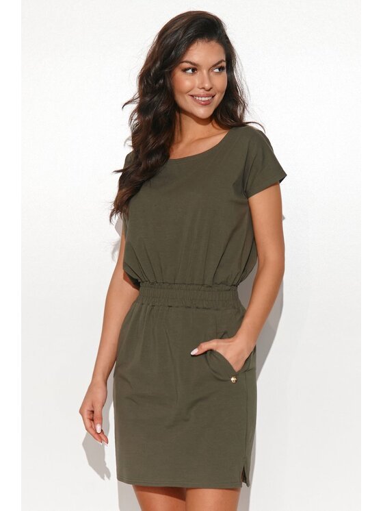 Numinou Numinou Sukienka codzienna NU442 Khaki Comfort Fit