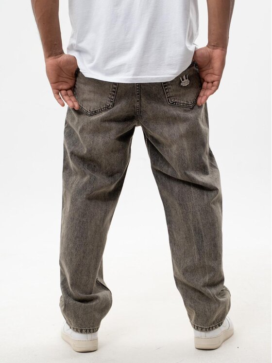 Jigga Wear Jigga Wear Jeansy Szerokie luźne bagy korona Brązowy Baggy Fit