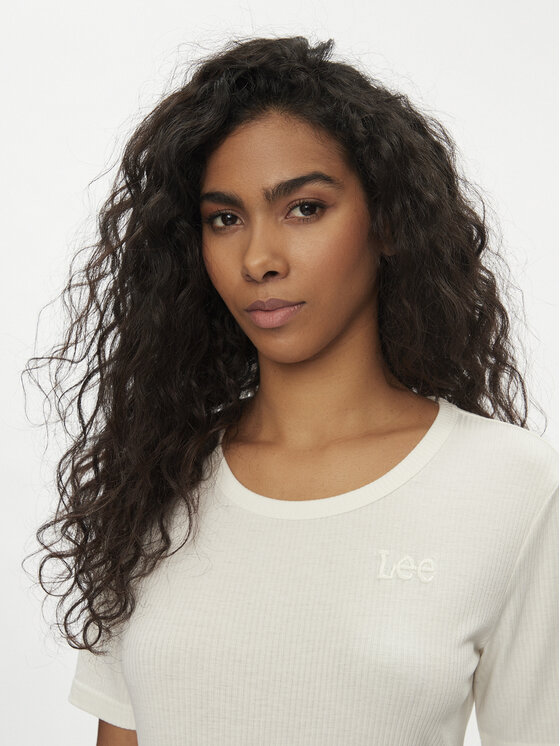 Lee Lee T-krekls Elbow 112350601 Écru Slim Fit