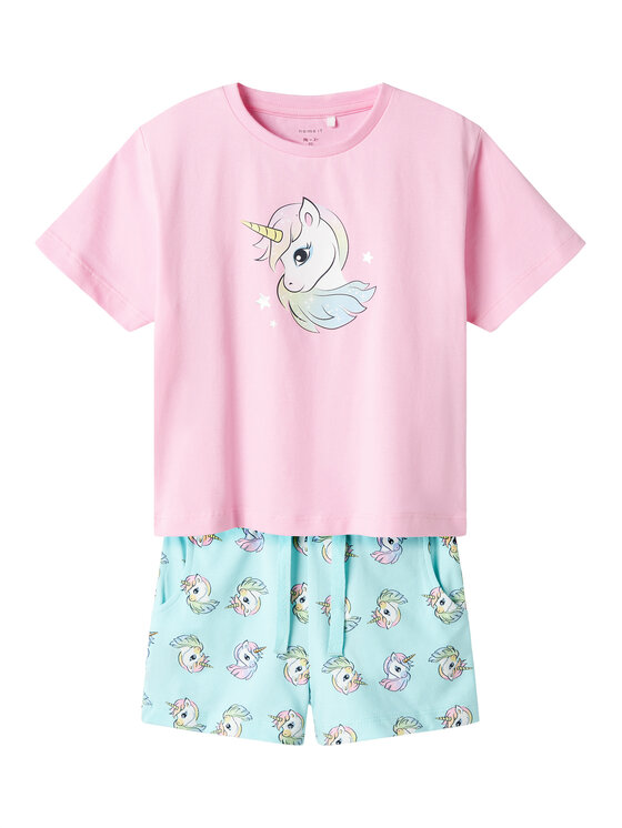 NAME IT Komplet t-shirt i spodenki Zosanna 13239682 Błękitny Regular Fit