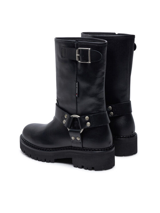 Tommy Jeans Tommy Jeans Čizme Tjw Urban Biker Boot Leather EN0EN02728 Crna