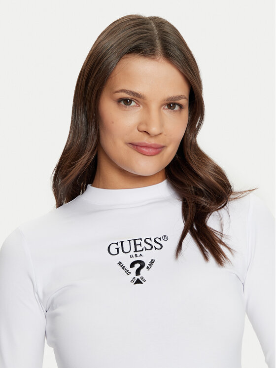 Guess Guess Bluzka Colette V4YI23 KCDH1 Biały Slim Fit