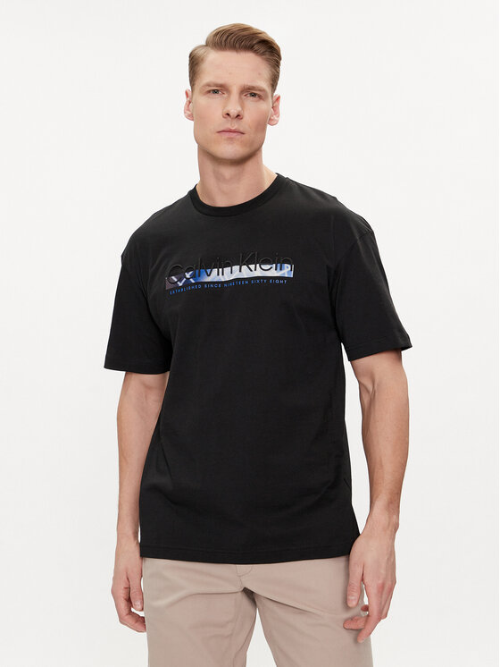 Calvin Klein T-Shirt Raised Linear Logo K10K112490 Μαύρο Regular Fit