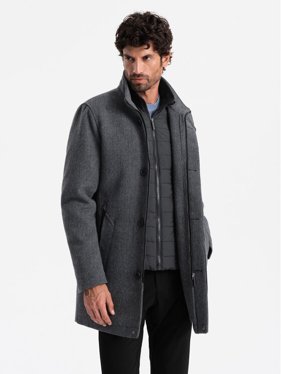 Ombre Ombre Płaszcz OM-COWC-0116 Szary Regular Fit