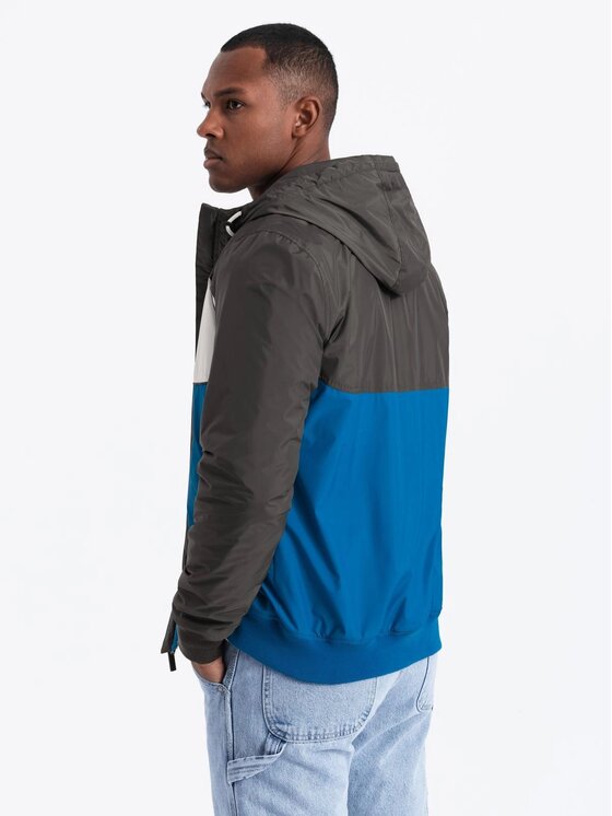 Ombre Ombre Kurtka przejściowa OM-JANP-0194 Niebieski Regular Fit