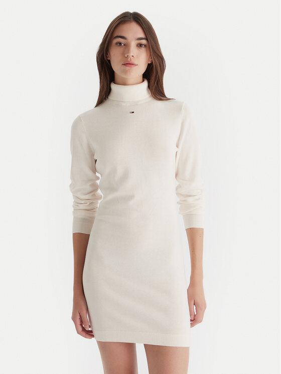 Tommy Jeans Rochie tricotată Ess DW0DW21958 Écru Slim Fit