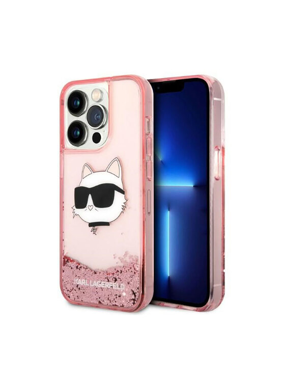 Etui na telefon KARL LAGERFELD, Różowe, Liquid Glitter NFT Choupette Head