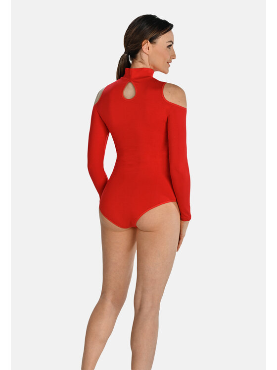 Teyli Teyli Body z wycięciami na ramionach Janett Czerwony Regular Fit
