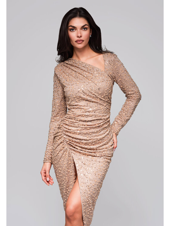 Ombre Ombre Sukienka wieczorowa LA-OM-DLR251 Beżowy Regular Fit