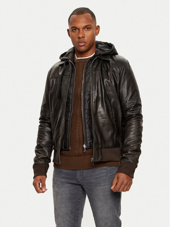 Serge Pariente Serge Pariente Giacca di pelle Amos Marrone Regular Fit
