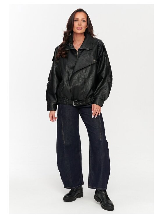 Makadamia Makadamia Kurtka skórzana C77 Czarny Loose Fit
